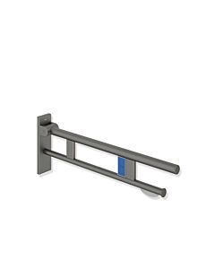 Hewi System 900 Stützklappgriff 900.50.16960SC Ausladung 850 mm, Edelstahl pulverbeschichtet dunkelgrau perlglimmer tiefmatt, links, WC-Papierhalter/Funk-Spülauslösung