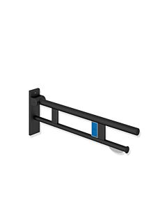 Hewi System 900 Stützklappgriff 900.50.16860DC Ausladung 750 mm, Edelstahl pulverbeschichtet schwarz tiefmatt, links, WC-Papierhalter/Funk-Spülauslösung