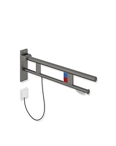 Hewi System 900 hinged support rail 900.50.19260SC projection 750 mm, powder-coated stainless steel, dark gray pearl mica deep matt, left
