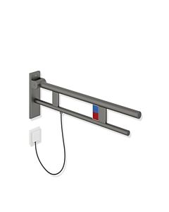 Hewi System 900 hinged support rail 900.50.20760SC projection 700 mm, powder-coated stainless steel, dark gray pearl mica deep matt, left