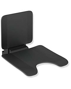 Hewi System 900 hanging seat 900.51.11060CV 450 x 443 x 637 mm, pubic cutout, stainless steel powder-coated black matt, matt black plastic