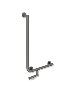Hewi System 900 angled handle 900.22.14060SC powder-coated stainless steel, dark gray, pearl mica deep matt, 750 x 500 mm, right-hand version