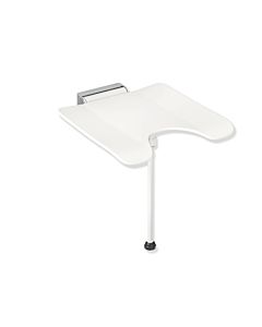 Hewi Siège de douche rabattable System 900 900.51.214XA98 Acier inoxydable poli, polyamide blanc signal, avec découpe pubienne