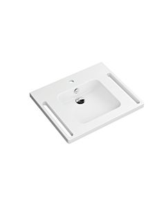Hewi Mineralguss-Waschtisch 950.11.141 65 x 55 cm, eckige Mulde, mit Hahnloch und Überlauf, weiß