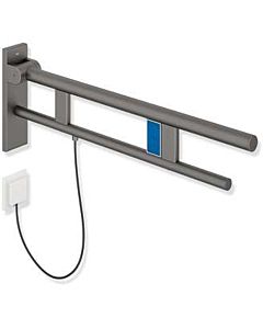 Hewi System 900 hinged support rail 900.50.20260SC projection 900 mm, powder-coated stainless steel, dark gray pearl mica deep matt, left, electric flush release