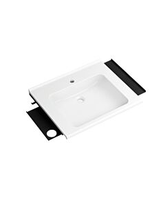 Hewi vasque en fonte minérale 950.19.074SC 65x58cm, avec poignée, 2 Ablagen , crochets, blanc , gris foncé perle mica mat profond