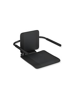 Hewi System 900 hanging seat 900.51.10960CV stainless steel, powder-coated black matt, matt black plastic, with armrests, large