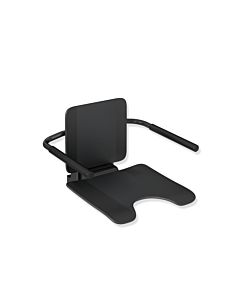 Hewi System 900 hanging seat 900.51.11160CV stainless steel, powder-coated black matt, matt black plastic, with armrests / hygiene cutout