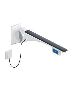 Hewi 802 LifeSystem Stützklappgriff 802.50.42360GU 850, weiß hochglanz/anthrazit matt, Spülauslösung, links