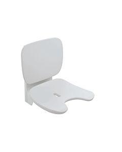 Hewi folding seat 802.51.23960SD, height-adjustable, with hygiene cut-out, white high-gloss/white matt