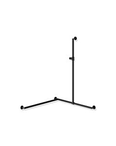 main courante de douche en acier inoxydable système 900 Hewi 900.35.30460CV 1250 x 965 x 965 mm, revêtement par poudre noir mat profond, Halter polyamide noir mat, gauche