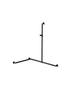 Hewi System 900 stainless steel shower handrail 900.35.30560CV 1250 x 1185 x 765 mm, powder-coated black deep matt, Halter polyamide black matt, left