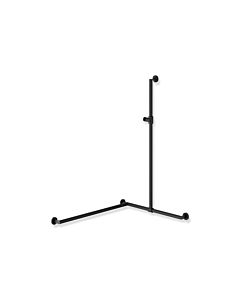 Hewi System 900 Edelstahl-Duschhandlauf 900.35.30760CV 1250 x 765 x 965 mm, pulverbeschichtet schwarz tiefmatt, Halter Polyamid schwarz matt, links