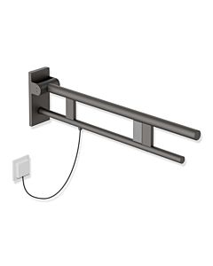 Hewi System 900 hinged support rail 900.50.15560SC projection 750 mm, powder-coated stainless steel, dark gray pearl mica deep matt, right