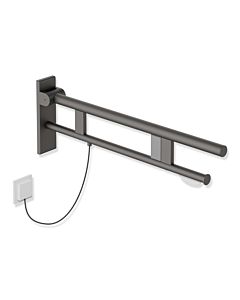 Hewi System 900 hinged support rail 900.50.18860SC projection 750 mm, powder-coated stainless steel, dark gray pearl mica deep matt, right