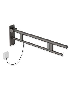 Hewi System 900 hinged support rail 900.50.20560SC projection 850 mm, powder-coated stainless steel, dark gray pearl mica, deep matt, right, electric flush release