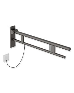 Hewi System 900 hinged support rail 900.50.21360SC projection 850 mm, powder-coated stainless steel, dark gray pearl mica deep matt, right