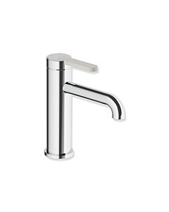 Hewi AQ477 single-lever basin mixer tap AQ1.12M1134097, projection 130 mm, without waste fitting, colored handle, chrome / light grey
