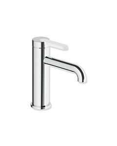 Hewi AQ477 single-lever basin mixer tap AQ1.12M1134098, 130 mm projection, without waste fitting, colored handle, chrome/signal white