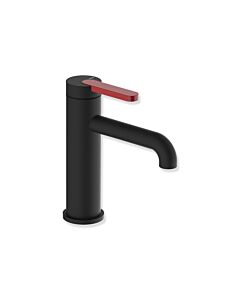 Hewi AQ477 single-lever basin mixer tap AQ1.12M1136033 without waste fitting, powder-coated, colored handle in deep matte black / ruby red