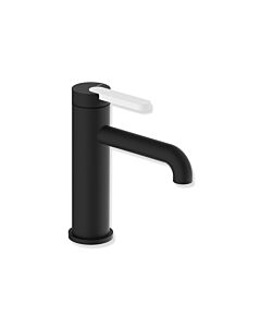 Hewi AQ477 single-lever basin mixer tap AQ1.12M1136098, 130 mm projection, black deep matt powder-coated, colored handle signal white