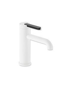Mitigeur lavabo monocommande Hewi AQ477 AQ1.12M1146090, saillie de 130 mm, finition blanc mat profond, revêtement en poudre PVD, poignée colorée noir profond