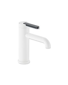 Mitigeur lavabo monocommande Hewi AQ477 AQ1.12M1146092, saillie de 130 mm, blanc mat profond, revêtement en poudre PVD, poignée gris anthracite