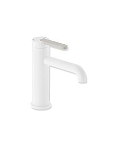 Mitigeur lavabo monocommande Hewi AQ477 AQ1.12M1146097, saillie de 130 mm, revêtement en poudre blanc mat foncé, PVD, poignée gris clair