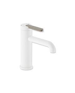 Hewi AQ477 basin mixer tap AQ1.12M1146086 without waste fitting, powder-coated deep matt white, sand-colored handle