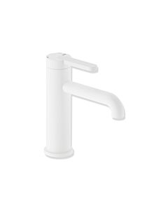 Mitigeur lavabo monocommande Hewi AQ477 AQ1.12M1146098, saillie de 130 mm, revêtement en poudre blanc mat foncé, PVD, poignée blanche signal
