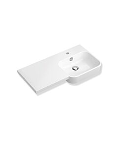 Hewi hand basin 950.11.016 with shelf on the left, 750 x 400 mm, with overflow, 1 tap hole, alpine white