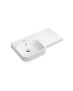 Lavabo Hewi 950.11.017 avec étagère à droite, 750 x 400 mm, avec trop-plein, 1 trou de robinetterie, blanc alpin
