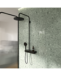 Ideal Standard Solos shower system A7882XG with exposed Ceratherm Navigo® shower thermostat with shelf, 3-function hand and overhead shower, Silk Black