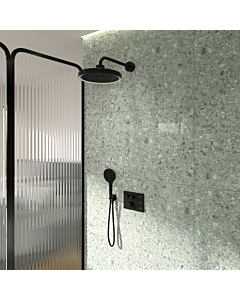 Ensemble de robinetterie Ideal Standard CeraTherm Navigo Solos A7893XG comprenant un thermostat de douche encastré avec receveur Easy-Box, une douchette Solos 3 jets, un anneau lumineux LED et une finition Noir Soie.