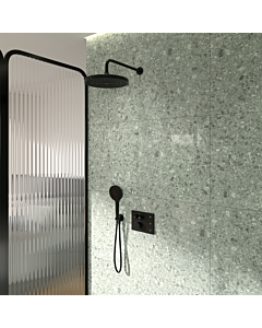 Ensemble de robinetterie Ideal Standard CeraTherm Navigo Solos A7892XG comprenant un thermostat encastré avec caisson Easy-Box, une douche de tête et une douchette Solos 3 fonctions, finition Noir Soie