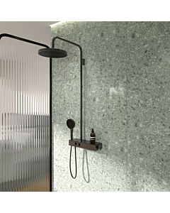 Ideal Standard Solos shower system A7882A5 with exposed Ceratherm Navigo® shower thermostat with shelf, 3-function hand and overhead shower, Magnetic Grey