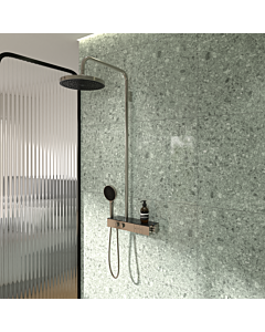 Système de douche Ideal Standard Solos A7882GN avec thermostat de douche Ceratherm Navigo® apparent et étagère, douchette 3 fonctions et pommeau de douche, coloris Silver Storm