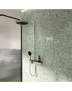 Ideal Standard Solos shower system A7883AA with exposed Ceratherm Navigo® shower thermostat with shelf, overhead shower with LED light ring, 3-function hand &amp; overhead shower, chrome