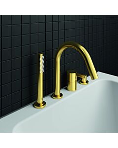 Ideal Standard Joy 4-hole basin mixer BC789A2 for bath rim installation, with spout, brushed gold