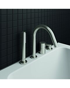 Ideal Standard Joy 4-hole basin mixer BC789GN for bathtub rim mounting, with spout, Silver Storm