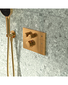 Mitigeur thermostatique encastré Ideal Standard Ceratherm avec sélecteur de douche Navigo® A7894A2 en finition or brossé ; compatible avec les pommeaux de douche Solos à commande à distance