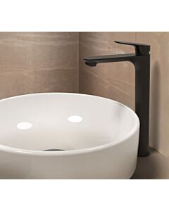Mitigeur de lavabo Ideal Standard Ceralife O BE013XG, saillie de 135 mm, base allongée, Blue Start, robinet à ouverture par simple pression, noir soyeux