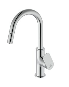 Ideal Standard Ceralife O H200 basin mixer tap BE018AA, 150mm projection, with removable spray head, push-open valve, chrome