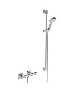 Ideal Standard CERATHERM T25 N shower fitting set A8515AA with shower thermostat, shower rail 90cm, 2 function hand shower, 8l, chrome