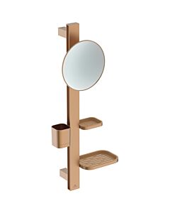 Ideal Standard ALU+ Beauty Bar S700 cosmetic mirror BD589BR with mirror, shelf and soap basket, Ø 20 cm, bronze