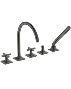 Ideal Standard Joy Neo Fünfloch-Badearmatur BD164A5 mit Auslauf, mit Handbrause-Set, Kreuzgriffe, Ausladung 220mm, magnetic grey
