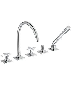 Ideal Standard Joy Neo Fünfloch-Badearmatur BD164AA mit Auslauf, mit Handbrause-Set, Kreuzgriffe, Ausladung 220mm, chrom