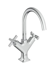 Ideal Standard Joy Neo Waschtisch-Zweigriff-Armatur BD151AA Kreuzgriffe, Ausladung 169mm, mit Metall-Ablaufgarnitur, chrom