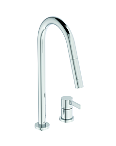 Ideal Standard Gusto Küchen-2-Loch-Armatur BD424AA chrom, mit hohem Rohrauslauf und herausziehbarer 2-Funktionshandbrause