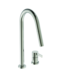Ideal Standard Gusto kitchen 2-hole fitting BD424GN silver storm, with high pipe spout and pull-out 2-function hand shower
